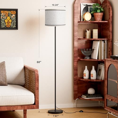 Image of Ambimall 60'' Modern Floor Lamp with Shade, Tall Lamps for Living Room, Bedroom, Office, Dining Room, Beige Lampshade with Black Stripes(Without Bulb)