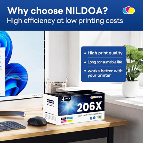 Image of 206X Toner Cartridges 4 Pack with Chip Compatible 206X W2110X W2111X W2112X W2113X Replacement for HP 206X Black Cyan Yellow Magenta Color Pro M255dw M255nw; MFP M282nw M283cdw Printer Ink