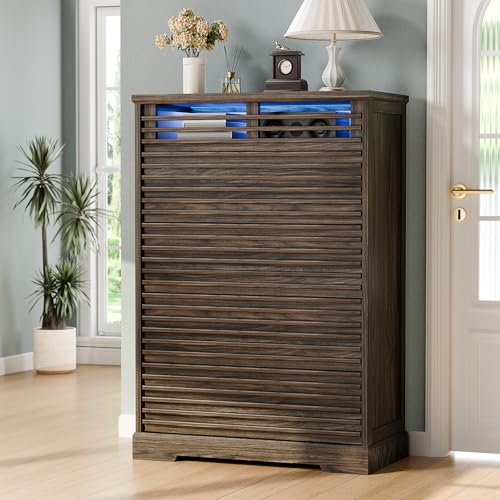 46 Brown Farmhouse Accent Cabinet with 5 Drawers & LED
