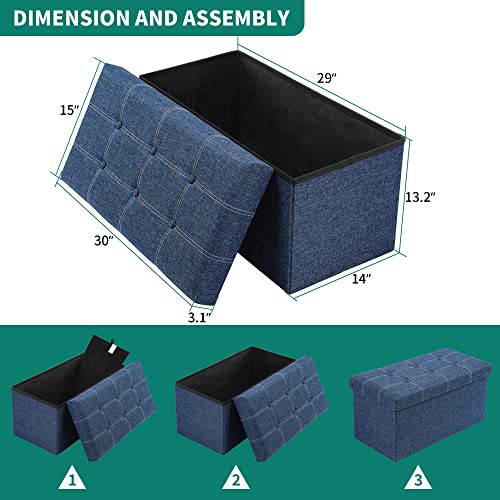 Yitahome 30 Inches Folding 80L Storage Ottoman Bench, Linen Fabric Footrest With Memory Foam Padded Seat Holds Upto 350 Lbs. Suitable For Living Room, Bedroom, Office And Hallway (Blue) #TOP2