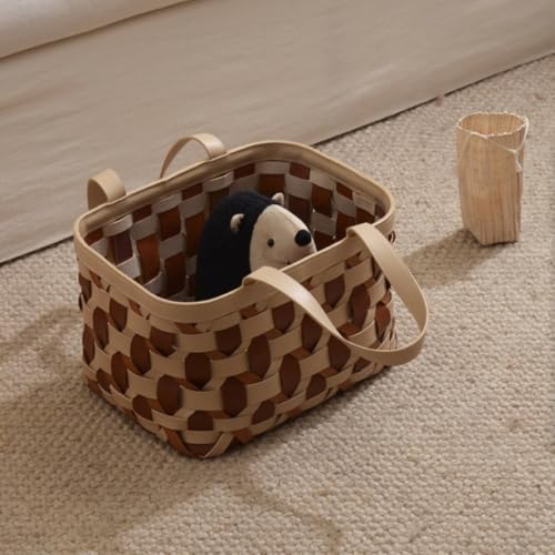 Cesta rectangular tejida de cuero sintético organizador multiusos para almacenaje de salón 4