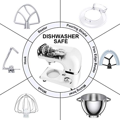 Electric Stand Mixer, Utalent 6 Adjustable Speeds Automatic Tilt-Head Mixer With Flex Edge Beater(Bowl Scraper), Egg Whisk, Dough Hook, Flat Beater, Splash Guard And 4.2 Qt Stainless Steel Bowl For Baking, Butter, Cakes And Cookies - White #TOP3