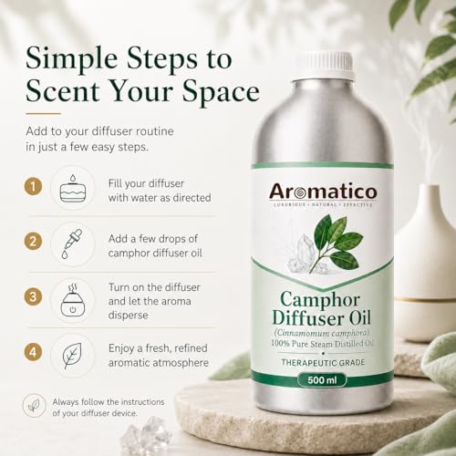 Image of Aromatico Camphor Diffuser Oil for Home Fragrance, Premium Aromatherapy Diffuser Oil, Fresh Camphor Aroma for Diffusers | Potpourri and Room Oil - 500 ml