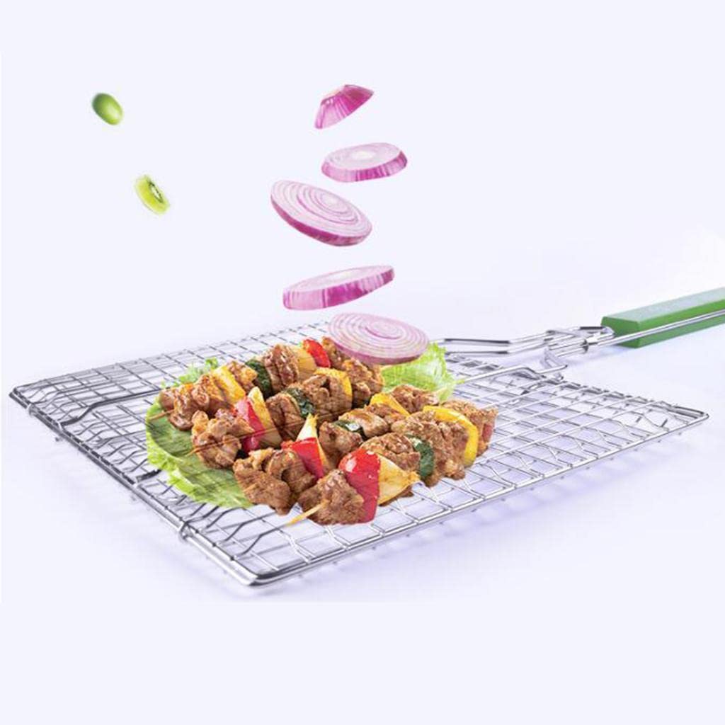 misppro Griglia portatile in acciaio inox per barbecue, per pesce, verdure, bistecca, gamberetti, costolette e molti altri alimenti. Ottimo e utile strumento per barbecue, rete per grigliare carne