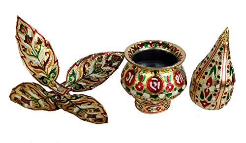Rastogi Handicrafts Mangal Kalash Set Meenakari Work for Puja Kalash in Temple Home Decor Decorative Lota Narial Patta (