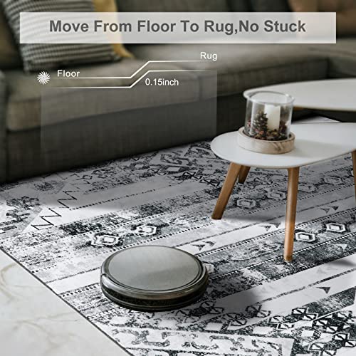 Wonnitar Machine Washable Runner Rug - 2'6''X8' Grey Ultra-Thin Kitchen Rug Runner,Non-Slip Hallway Area Rug Bohemian Laundry Carpet Runner,Distressed Boho Throw Mat For Entrance Bathroom Bedroom #TOP4