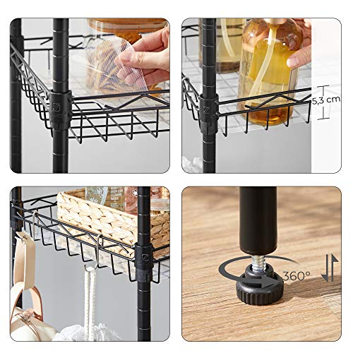 SONGMICS Keukenplank, metalen plank, staande plank, badkamerplank met 4 haken, PP panelen, verstelbare planken… - Image 7