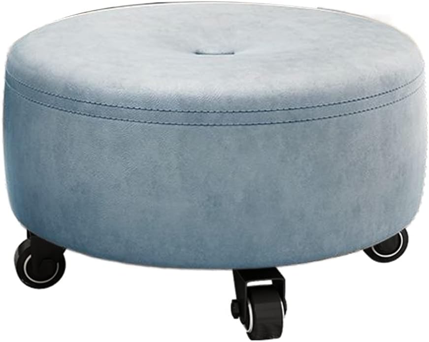 Round Low Rolling Stool with 360°Swivel Wheels,Movable Chair PU Leather Roller Seat Stool Chair,Rolling Seat Stool for Home Office Garage Shop Fitness Sport Yellow (Blue)