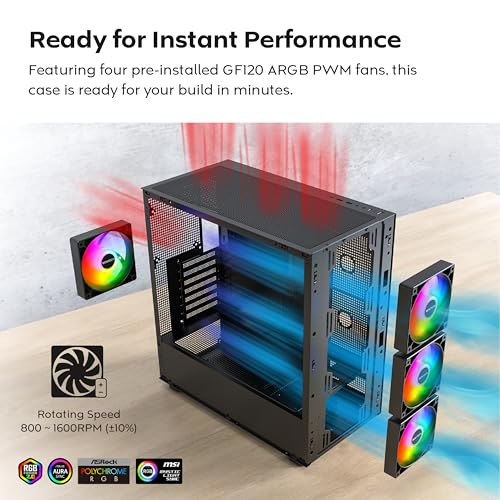 Image of MONTECH XRWood ATX PC Case, Genuine Walnut, 4 ARGB PWM Fans, White