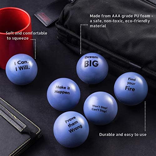 Motivational Stress Balls | Hand Exercise|Gift 6-Pack |Fidget Accessory for Stress Relief, Special Needs, Concentration, Anxiety, Motivation, ADHD, Autism and Team Building (Blue Grey)