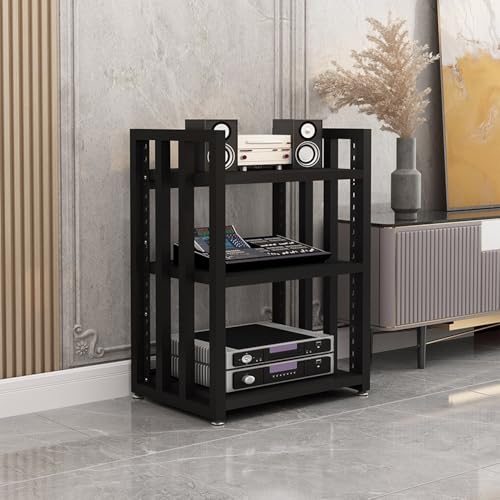 Meuble de rangement AV à structure ouverte en bois noir pour salon et bureau