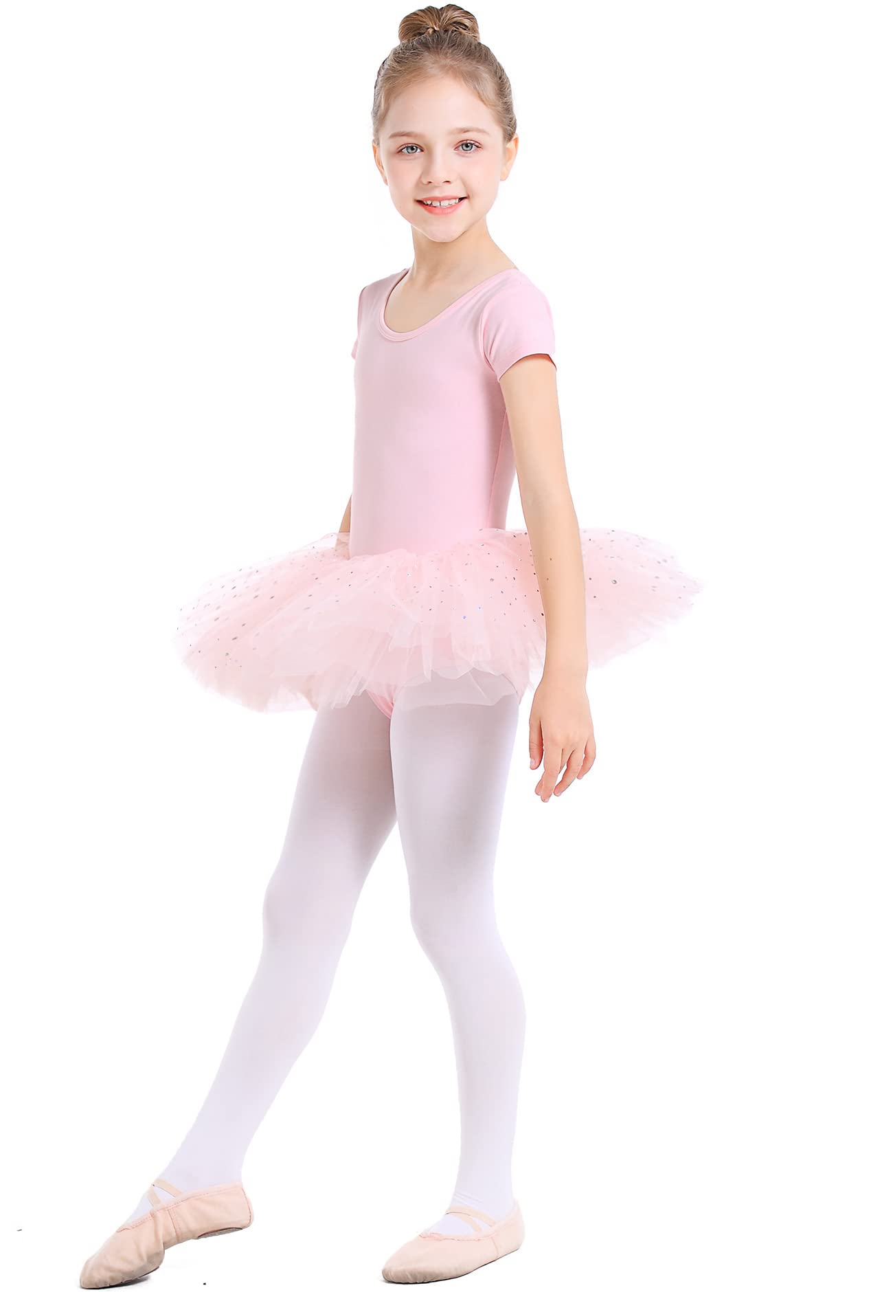 danswan - Leotardos de ballet tutú para niñas pequeñas, manga corta con falda de purpurina, traje de bailarina de baile