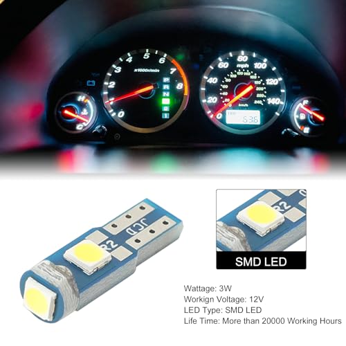 ROCCS Bright White T5 2721 37 70 286 Wedge PC74 PC37 74 Led Bulb Dash Lights with Twist Lock Socket for Instrument Panel Gauge Light Kits Cluster Shift Indicator Bulbs Pack of 20 - Thumbnail 4