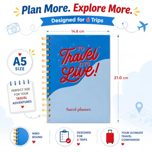 Image of Travel Journal & Diary for 6 Trips - A5 Guided Trip Planner, Bucket List & Travel Memory Book (Live to travel)