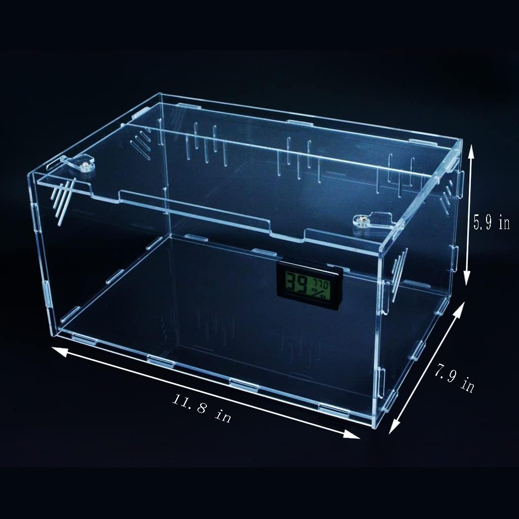 Terrarium pour Reptiles avec hygromètre de température, boîte d'élevage en Acrylique pour Reptiles et Insectes à Domicile, 30 x 20 x 15 cm