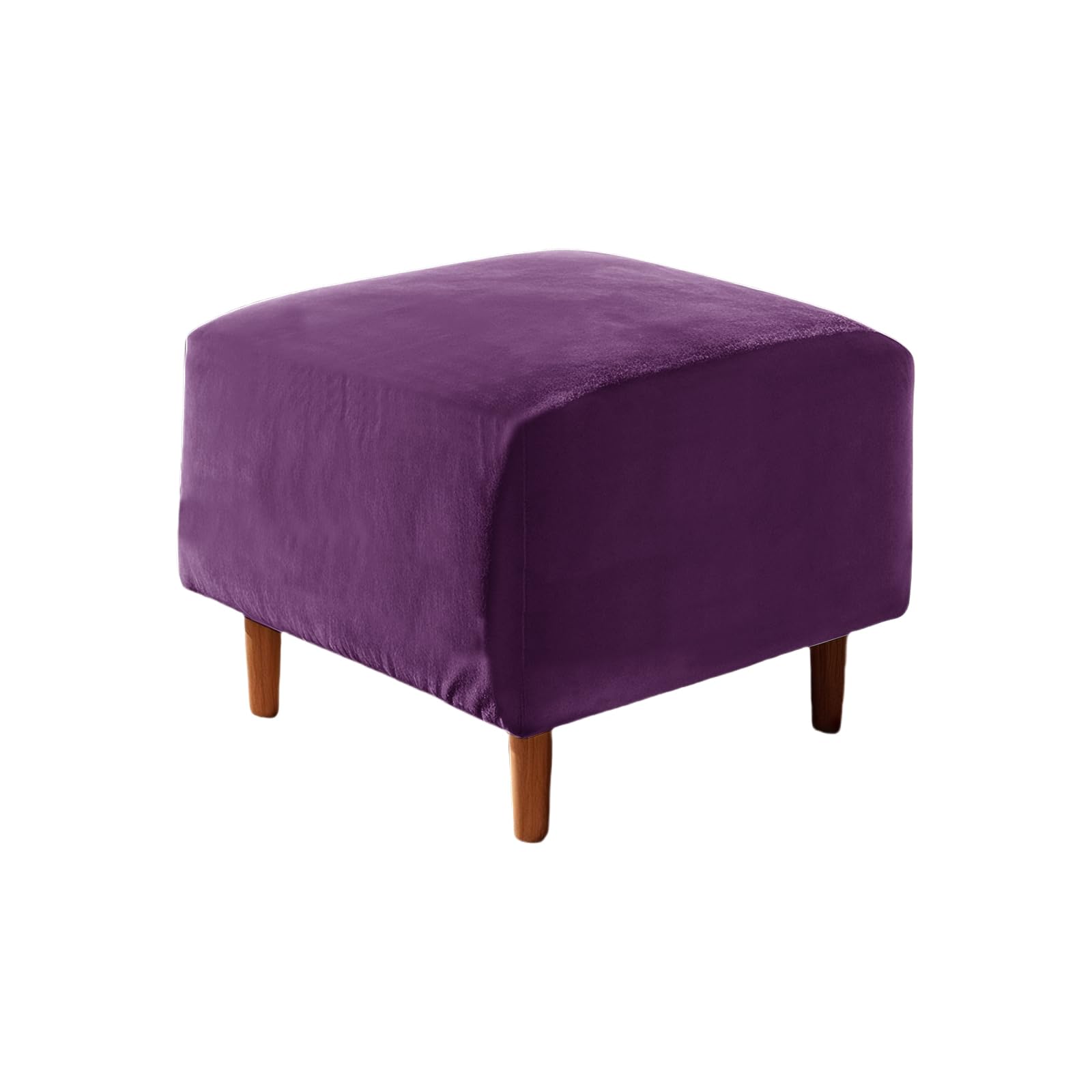 UNBBRRL Footstool Cover with Cushion Cover, Velvet Ottoman Protector Covers, Removable Pouffe Cover with 4 Ties for Living Room (Purple,Square S stool(1pc))