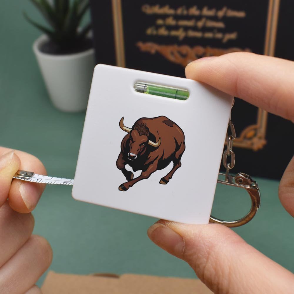 Azeeda 'Bull Running' Keyring Tape Measure/Spirit Level Tool (KM00034879)