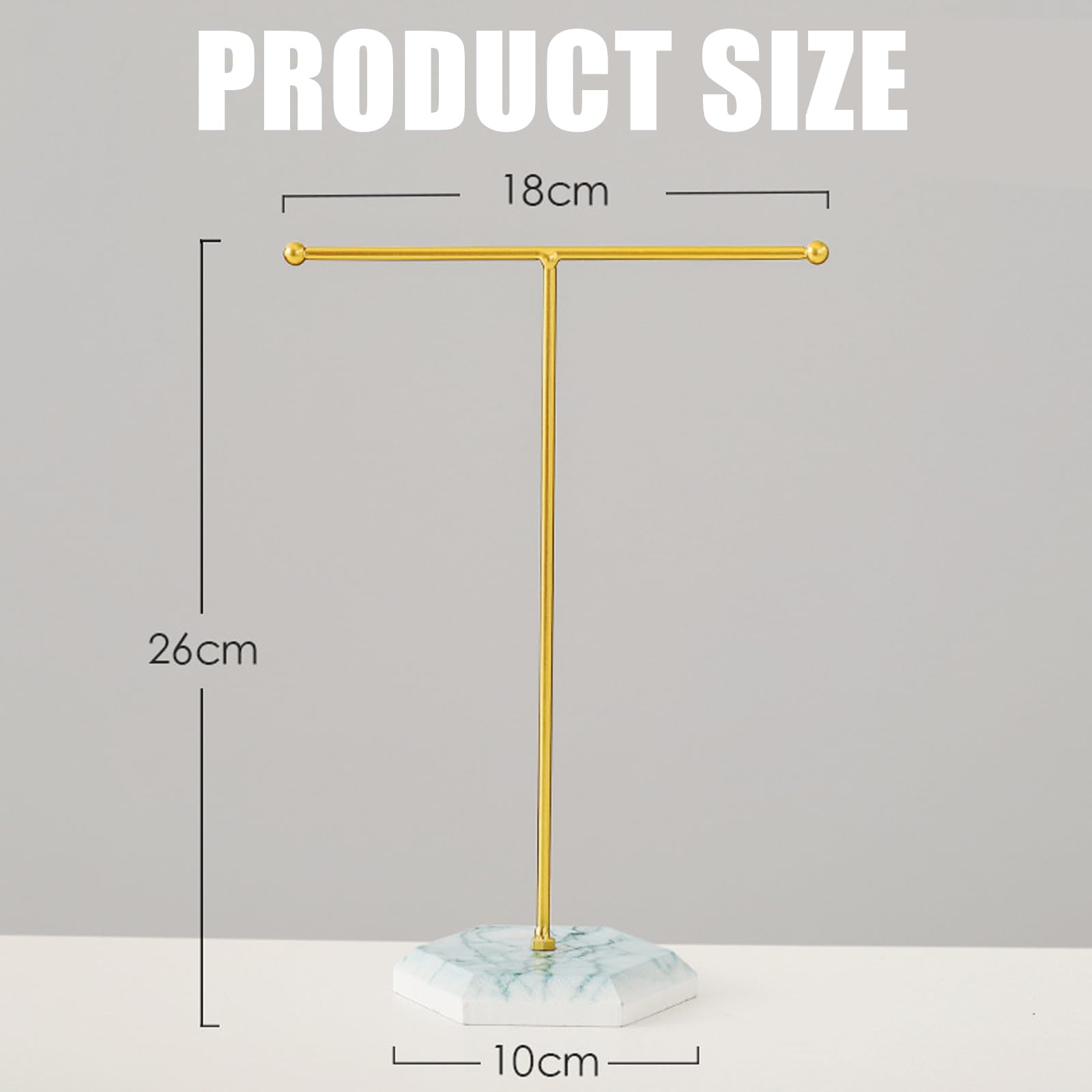 Porta Gioielli A Barra T In Metallo E Marmo - Supporto Per Collane, Orecchini E Bracciali - Organizer Ed Espositore
