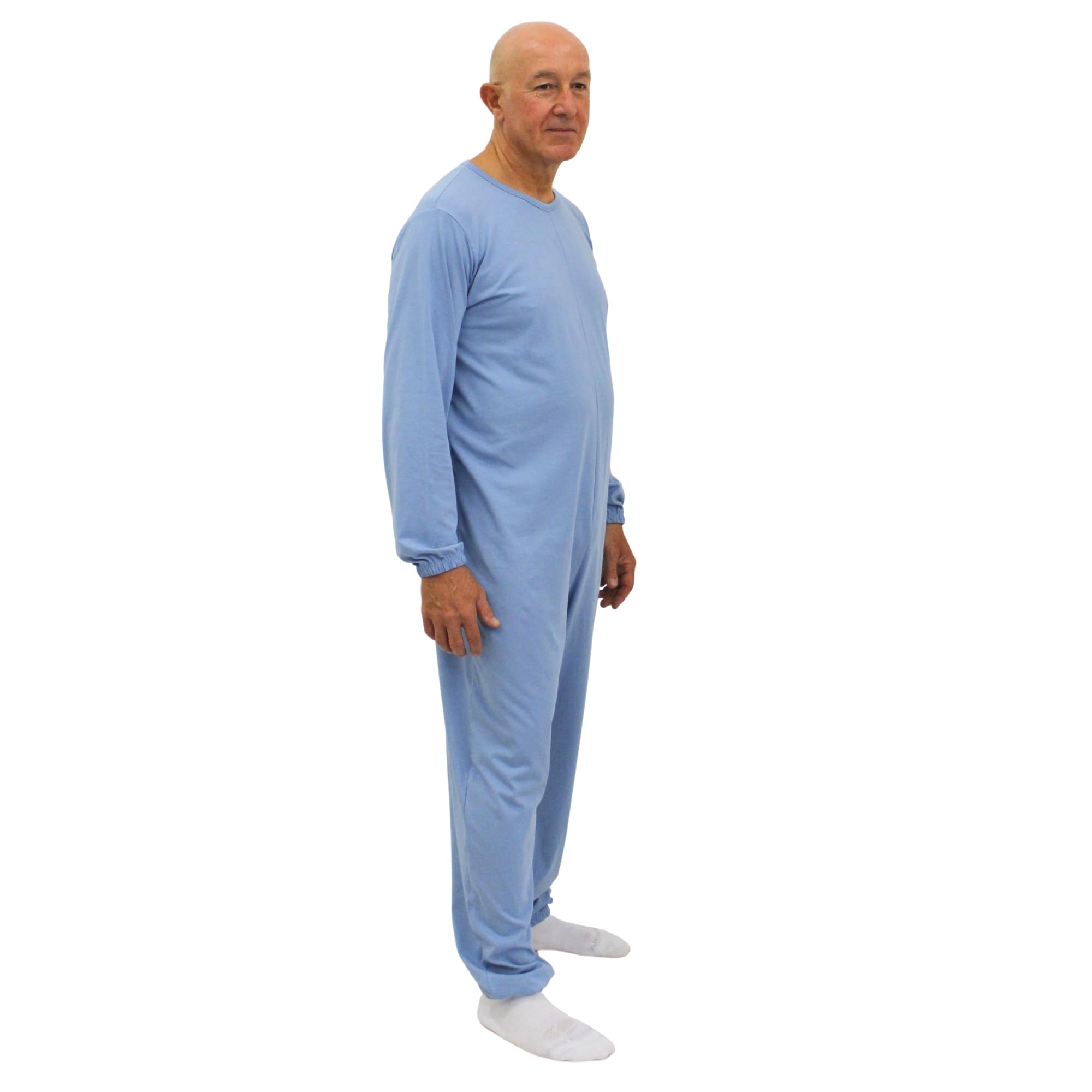 FERRUCCI COMFORT Pijama Sanitario Cuello Redondo con Cremallera Trasera para Mayores, Alzheimer, Demencia - 9015/1-100% Algodón - Manga Larga Pantalón Largo