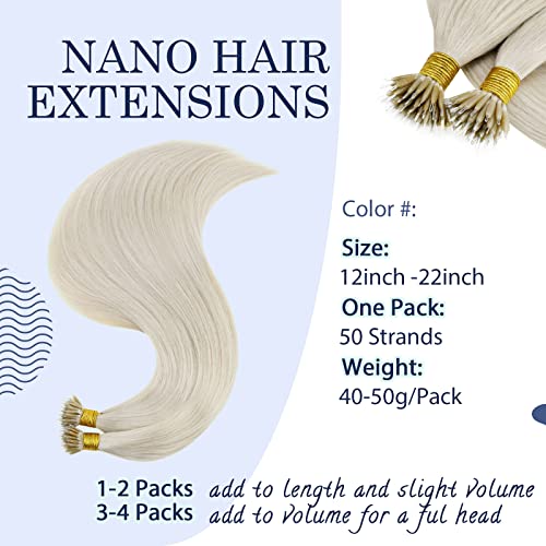 RUNATURE 14 Inch Nano Hair Extensions Real Human Hair White Blonde Nano Beads Hair Extensions Human Hair Remy Invisible Nano Rings Hair 50g 50s #800 - Image 3