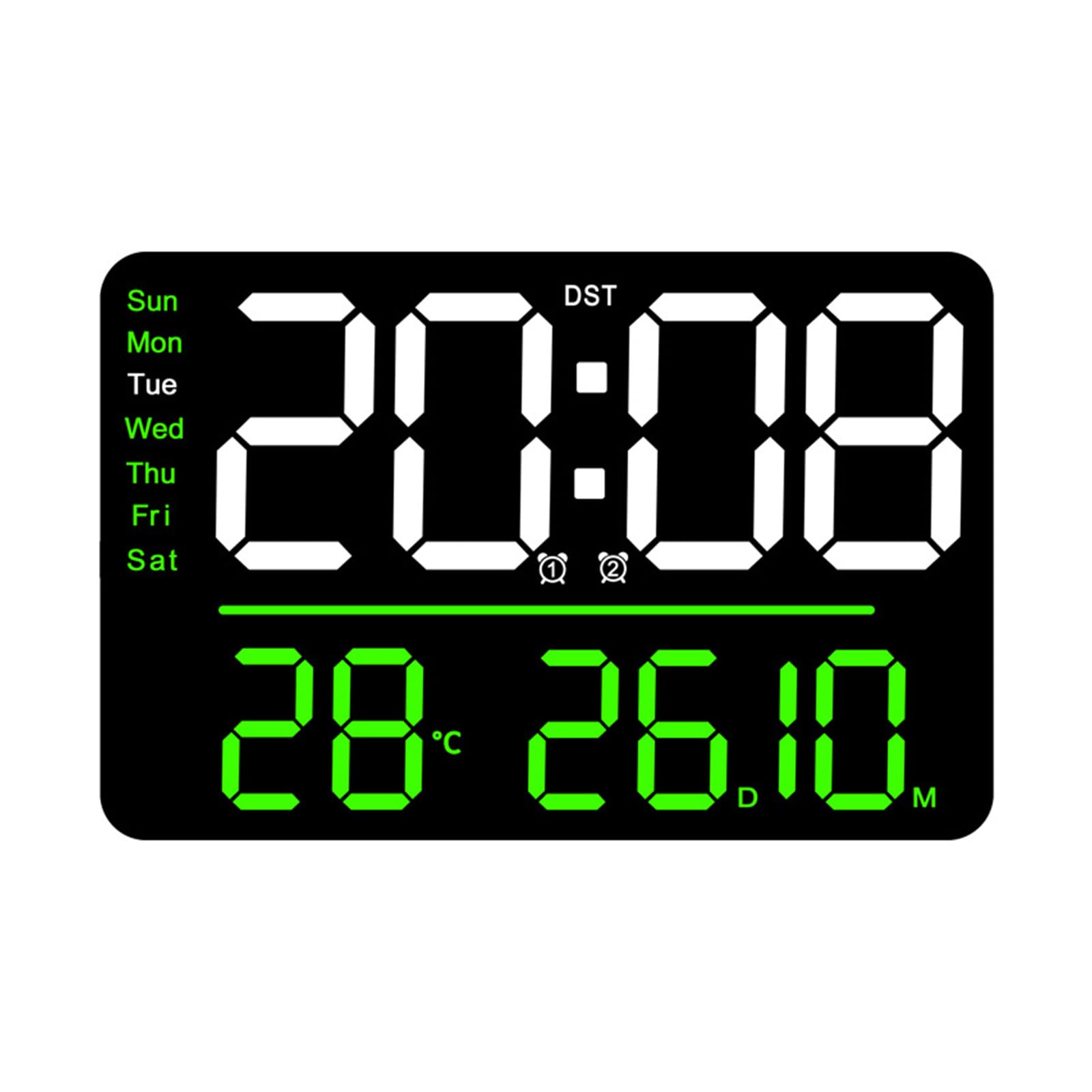 HDOYTXXM Digital Clocks Wall Clock Date/Week/Temperature Display 2 Alarm Clocks Contemporary Bedroom Alarm 11" Large Screen Wall Clock
