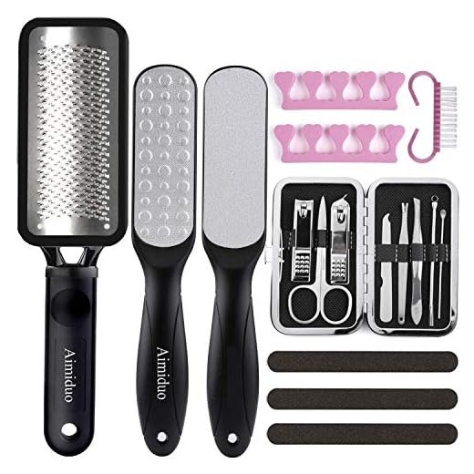 15pcs Foot Scrubber Pedicure Kit,Colossal Foot Rasp Foot File and Callus Remover Tool,Dead Skin Remover for Wet and Dry Feet, Surgical Grade Stainless Steel Files (black)