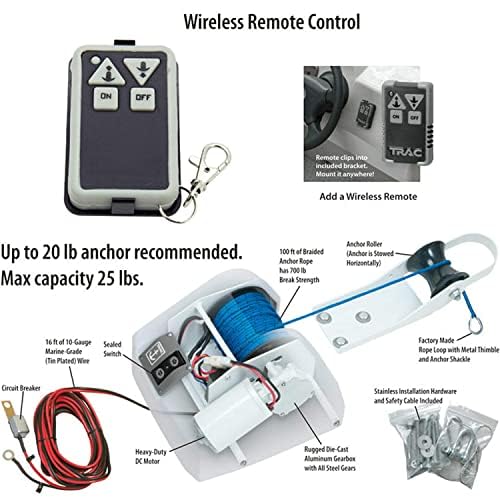 Kit salpa ancora marino con telecomando wireless, resistente, per barche, supporta pesi di ancoraggio fino a 11,3 kg, ideale per barche da pesca e pontoni