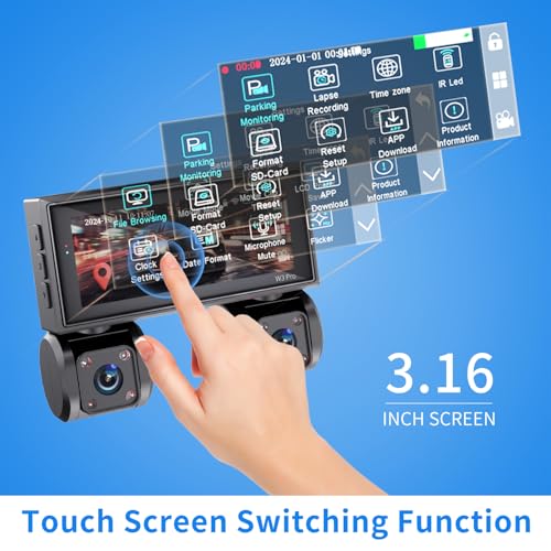 Image of 360 View 4 Channel Dash Cam Front and Rear, Dash Camera for Car with 3.16 inch IPS Touch Screen, 8 IR Night Vision, 5G WiFi&GPS,APP Control, G-Sensor, Loop Recording, Parking Mode, 64GB Card