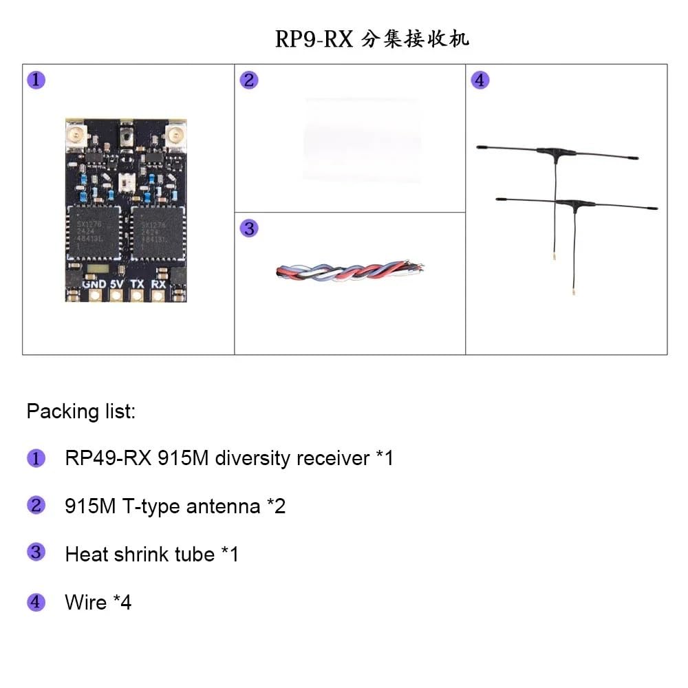 RP9-RX ELRS 915MHZ Diversity Ricevitore MHF 1 U.FL Protocollo ricevitore CRSF 5V Adatto for parti RC FPV Drone a lungo raggio