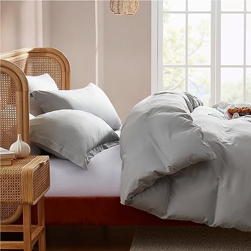 Nestl King Duvet Cover Set with Comforter Insert - Light Grey 4 Piece 104x90 Duvet Cover & 2 Pillow Shams with White Quilted Down Alternative Comforter, Ultra Soft, All Season