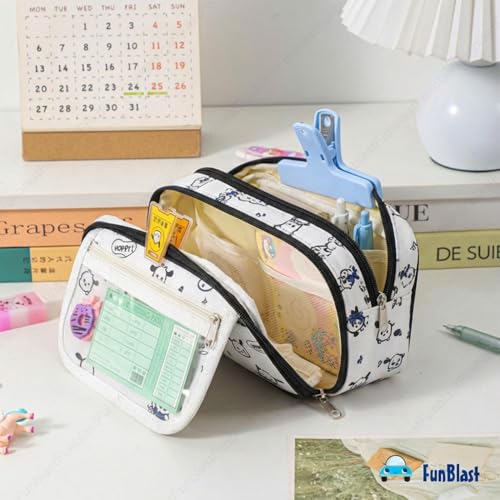 Image of FunBlast Pencil Pouch for Girls- Kawaii Pencil Pouch, Aesthetic Pencil Case Organizer, Large Capacity Stationary Organizer Case, Multipurpose Zipper Pouch for Kids & Adults (White)