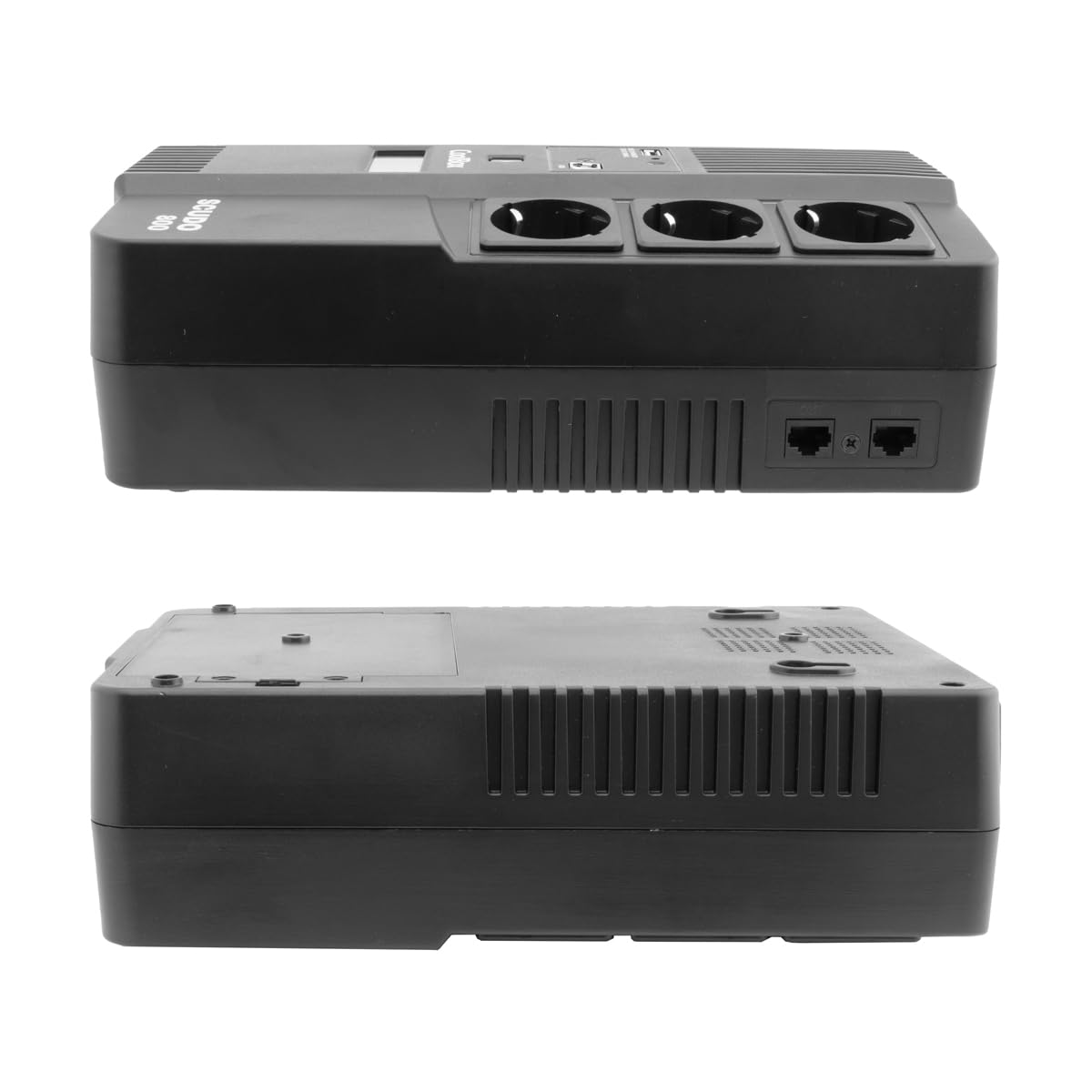 CoolBox SCUDO3 SAI 800VA Sistema de Alimentación Ininterrumpida UPS 800A/480W con Pantalla LCD, 8 Minutos de Autonomía, 6 Tomas Schuko 1 Puerto USB, 2 Puertos RJ-45 (In & out), Software de Control