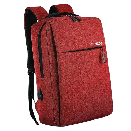 unycos - Mochila 15L para Portátiles y Netbooks de hasta 15,6 Pulgadas, Impermeable, Puerto de Carga USB, Mochila de Hombre y Mujer Ergonómica para Trabajo, Viajes, Colegio y Uso Diario (Rojo)