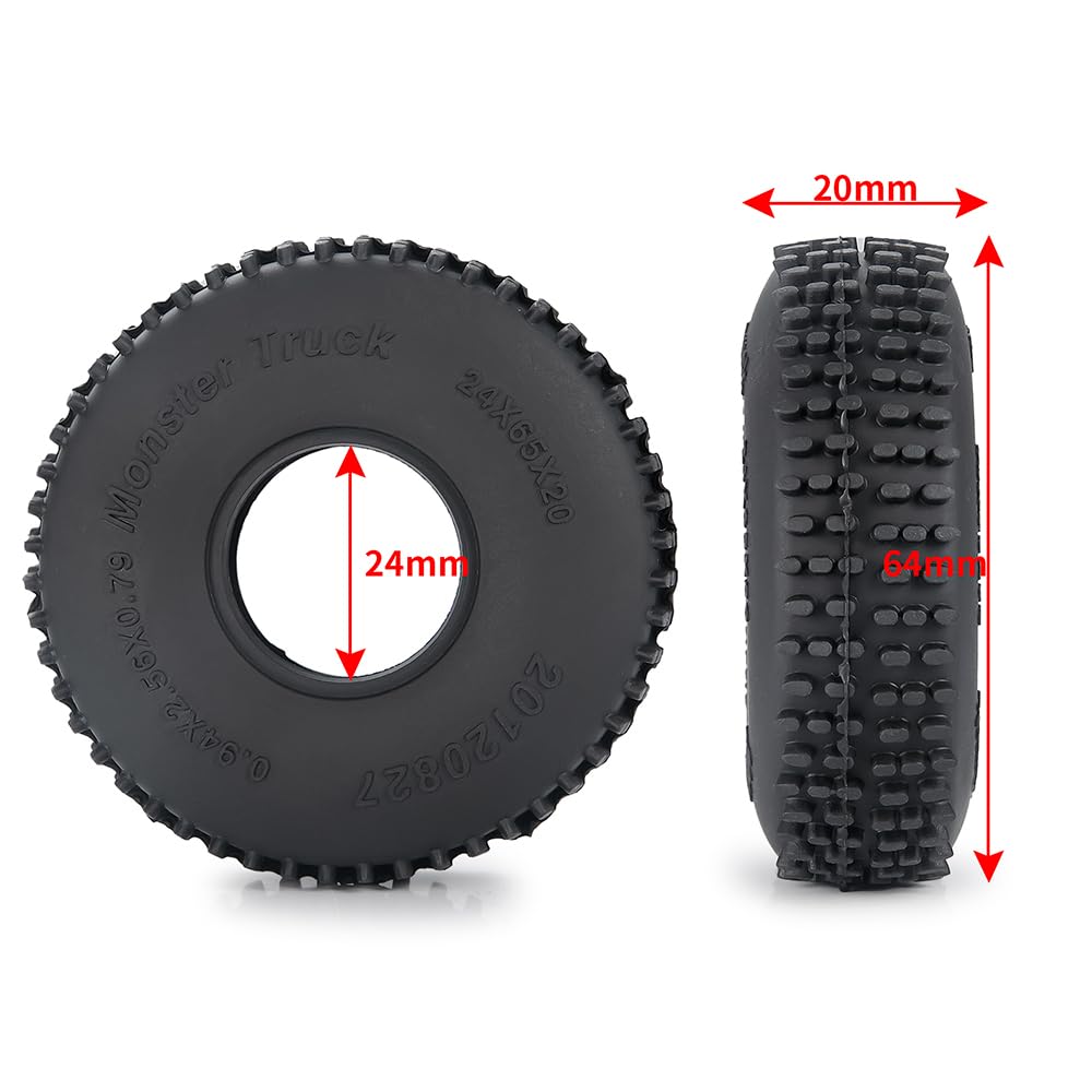 RCLIONS Rubber 1.0 Tires Multi Terrain Pin Crawler Tyre 65x20mm for TRX4M SCX24 RC Crawler Car