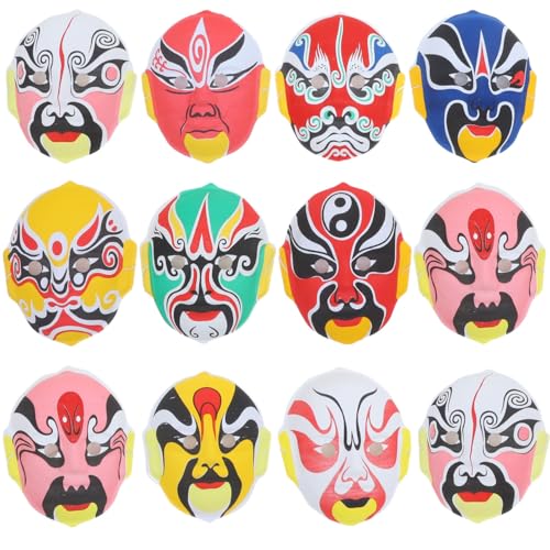 BESTOYARD 12 Pack Chinese Masks with Elastic Band, Oper Plastic Cosplay Props for Party, Halloween, and Holiday Decorations (Random Styles)