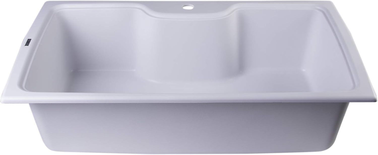 ALFI brand AB3520DI-W Drop-In Single Bowl Granite Composite Kitchen Sink, 35", White