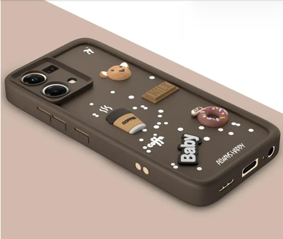 Image of Bintage Cute Fun Taddy Cartoon 3D Ball Bear Milk Cake Coffee Silicon Case Full Body & Camera Protection Back Cover Compatible for Oppo F21 Pro 4G - Brown
