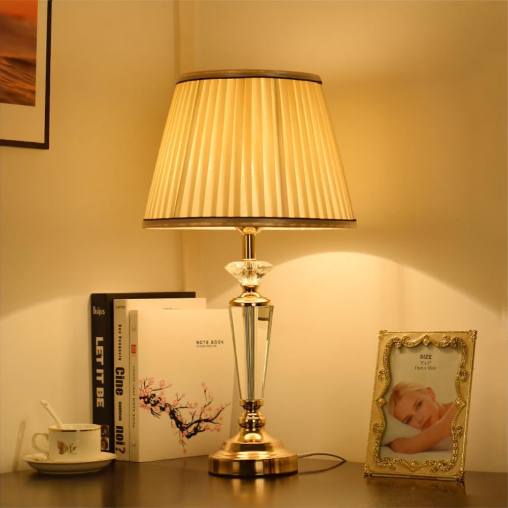 XINYASEE Lamparas mesita de noche Lámpara de mesa de cristal E27, lámpara de noche para dormitorio, creativa, sencilla, moderna, de lujo, para sala de estar, lámpara de mesa cálida, tamaño 30 x 55 cm