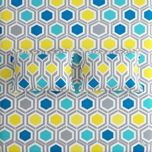 Image of Cotton Bolls Textiles Glace Cotton Flat Bedsheet 90x90 Inch with 2 Pillow Covers - Soft Breathable Glace Cotton, Printed Bedding Set for Double Bed