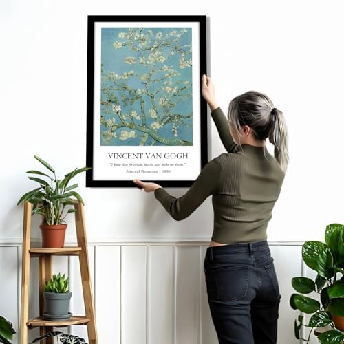 Image of Waltractive Vincent Van Gogh Paintings Framed Poster with Beautiful Quotes - Available in 33x22 and 48x33 CM - Classic Art Poster with sleek Black Frame - Elegant Home and Office Decor (Almond Blossoms, 9x13 Inch, Framed)