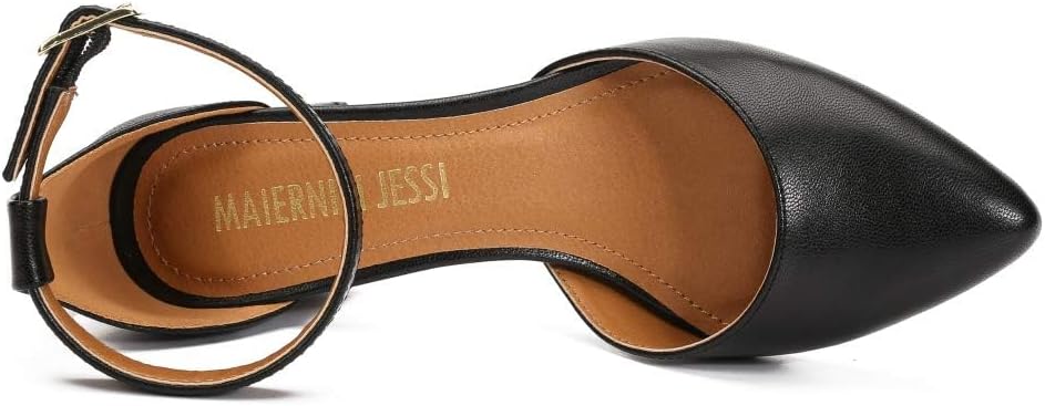 MAIERNISI JESSI Unisex Men's Women's Pointed Toe Ankle Strap Pumps, 2.17 Inch Block Heel, D'Orsay Style