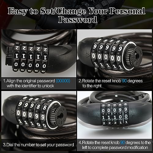 image for DkOvn Bike Lock Cable, 1/2/4pcs 4ft Combination Bicycle Lock with Moun