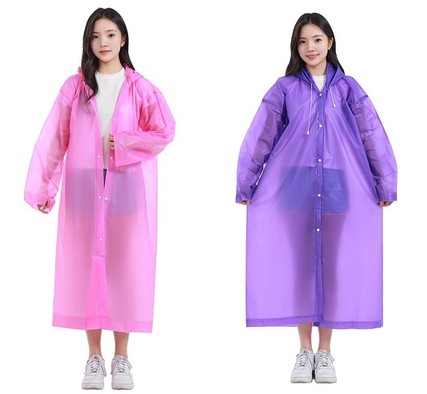 Image of Rain Ponchos for Adults, Reusable PEVA Rain Coats for Women Men Waterproof Lightweight Long Rain Jackets with Hood