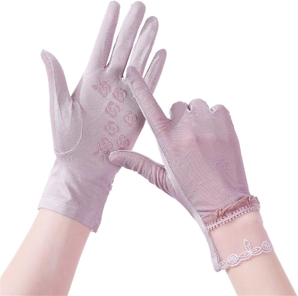 Women's Ice Silk Thin Full Finger Touch Screen Driving Ride Modal Elastic Spring/Summer Gloves(E)