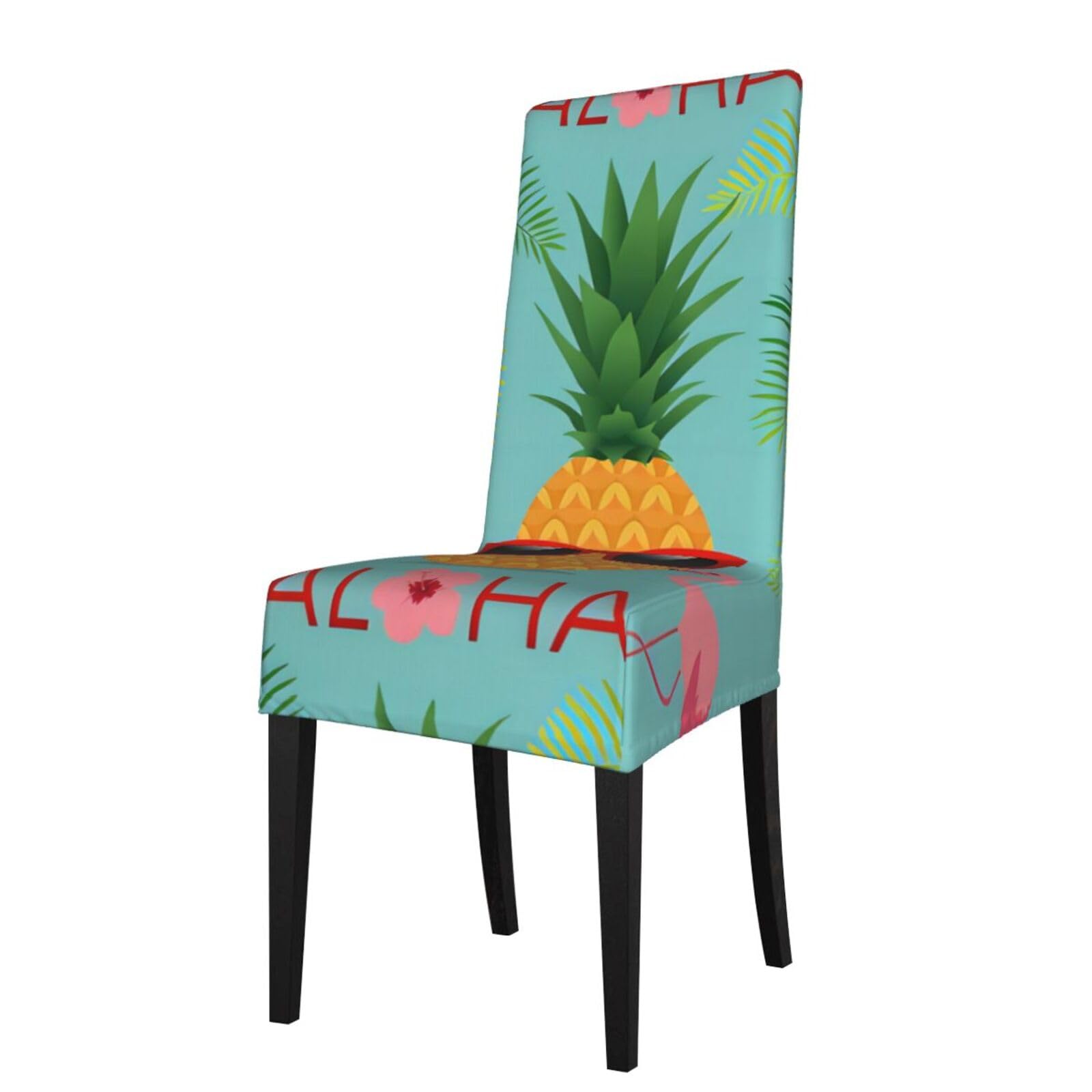Hjfczh Black Pineapple Flamingo Prints Dining Chair Throw Covers – Stretchy Spandex Furniture Layers For Refreshing Your Space - No Ironing Needed