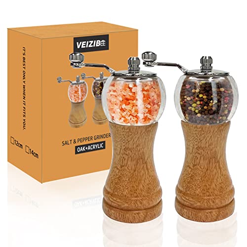 Salt and Pepper Grinder Set, 2pcs-6in Classic Hand Shake Pepper Mill or Salt Grinder, Healthy EP Materials Acrylic and Wood