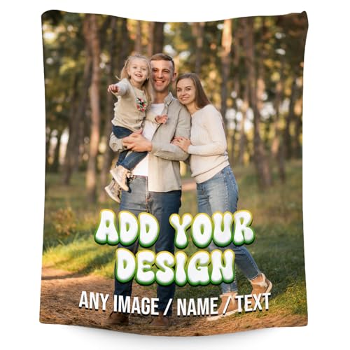 Personalized Photos Blanket - Custom Picture Blankets Gifts for Son Daughter - Cozy Fleece Throw for Couch, Office 4 Sizes
