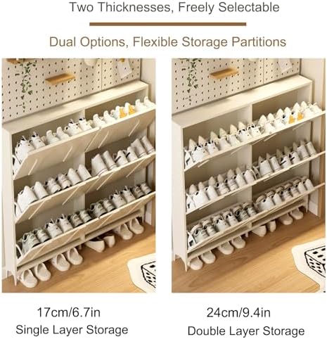 Slim Shoe Storage Cabinet with 6 Flip Drawers, Narrow Entryway Shoe Rack for Hallway & Foyer, Stylish Black & White Design (120x24cm) - Space-Saving Solution