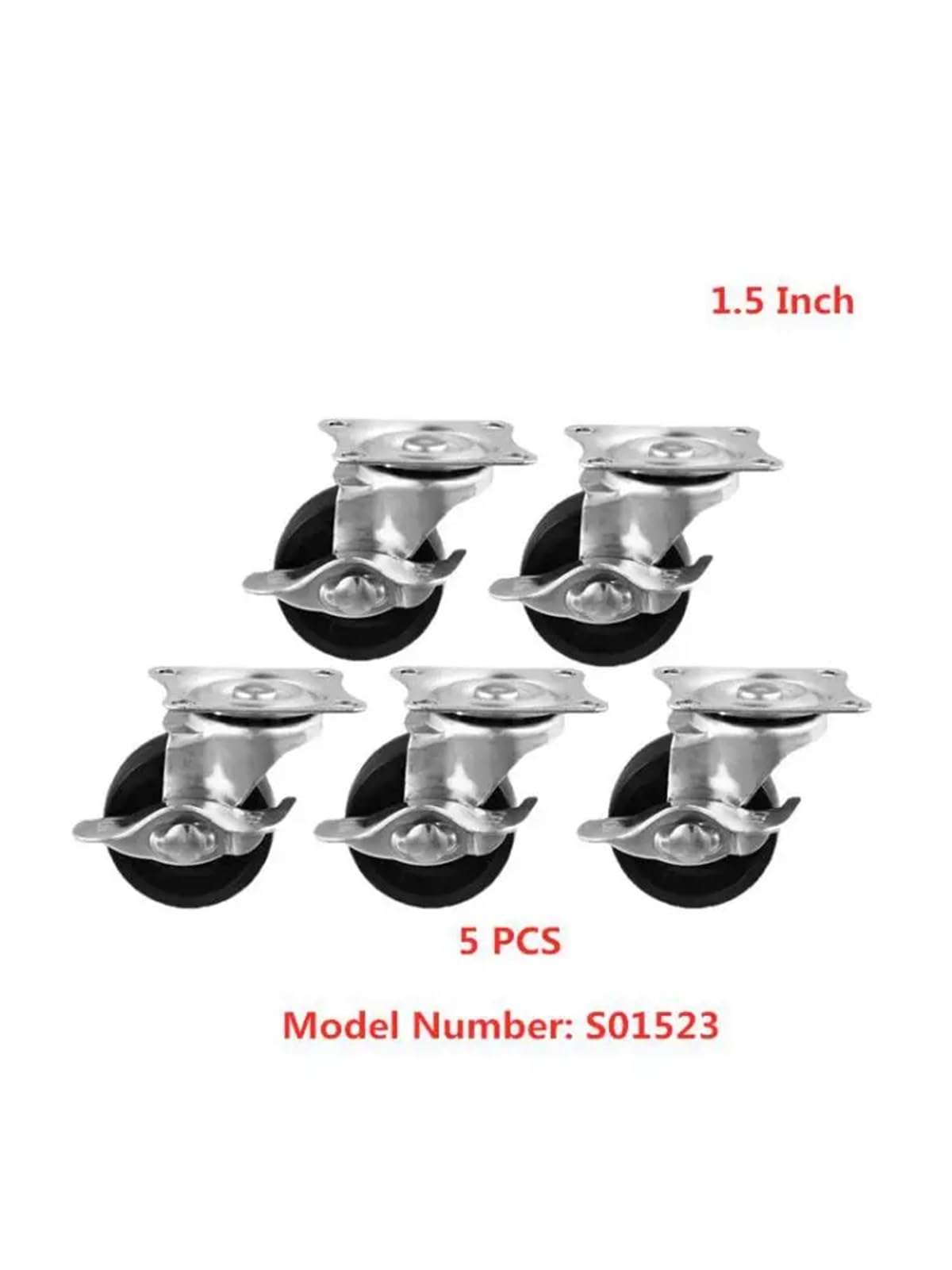 DFLPBHAV 5 Pcs/Lot Casters 1.5 Inch Black with Brake Diameter 40 Flat Lockable Furniture Tea Table Small Wheel