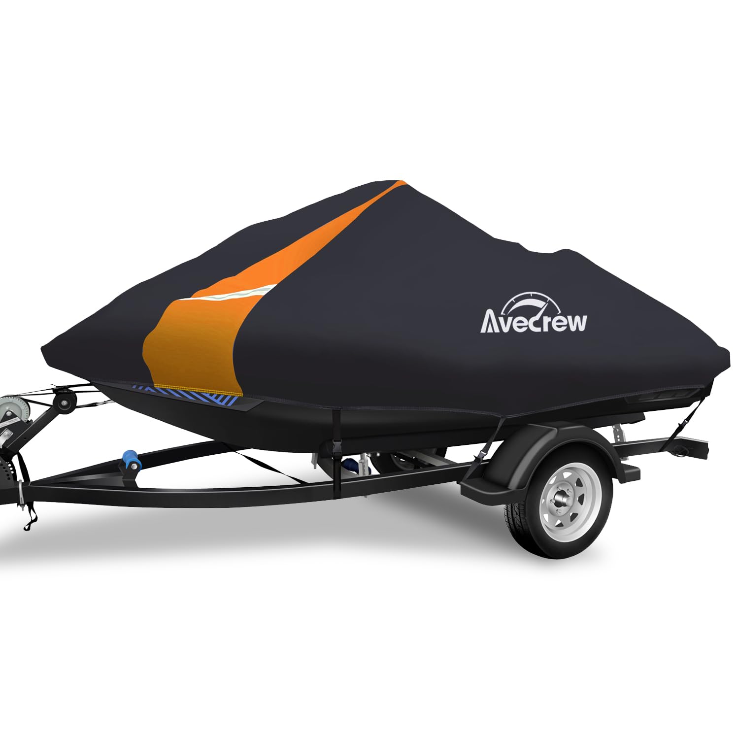 Avecrew Jet Ski Cover Waterproof - 250D Trailerable PWC Cover Fits Yamaha Seadoo Kawasaki Personal Watercraft Boats with Two Air Vents| Length Range: 115'' to 120''
